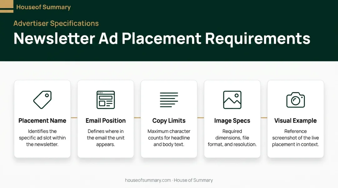 Newsletter ad format specification requirements breakdown with five key components