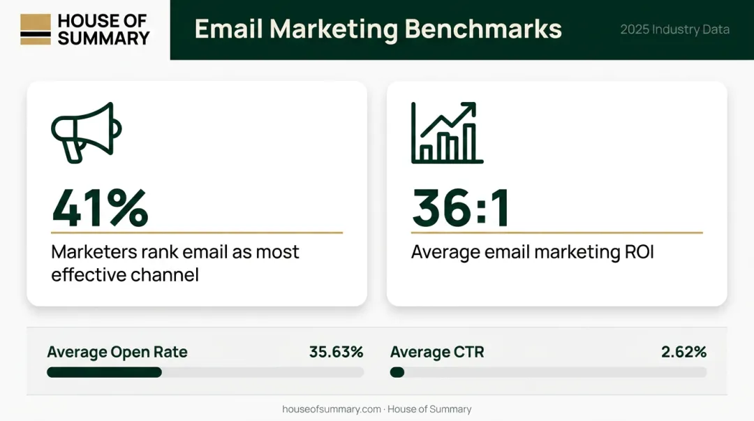 Email marketing ROI and open rate engagement metrics comparison infographic for advertisers