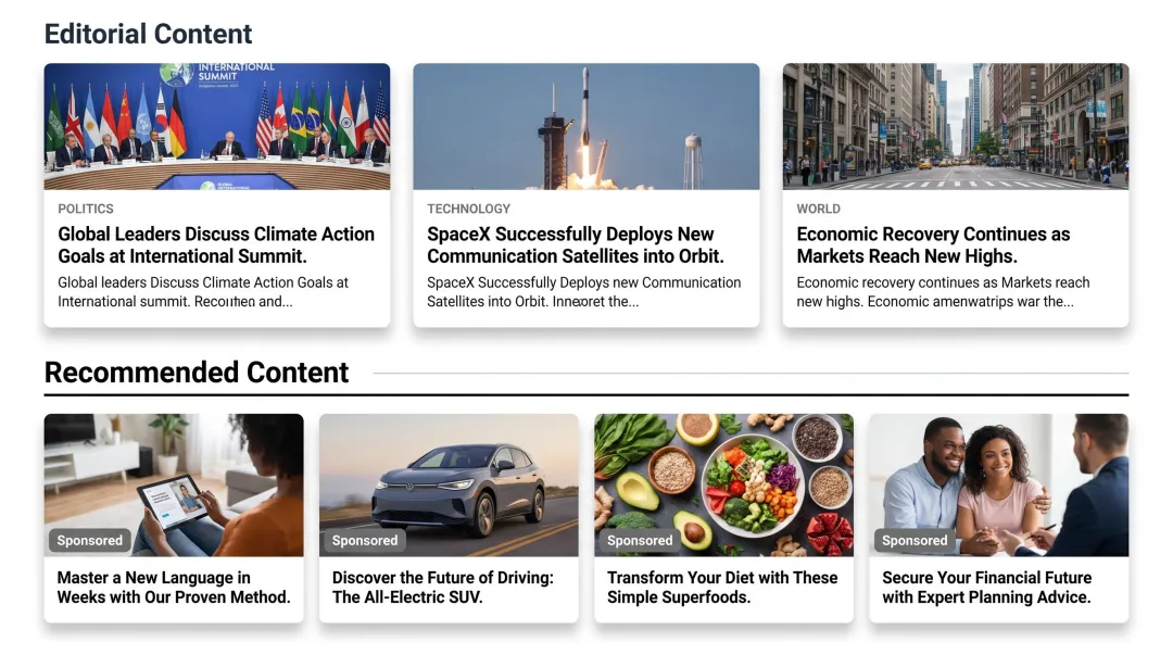 Native advertising in-feed sponsored content placement on digital publisher website
