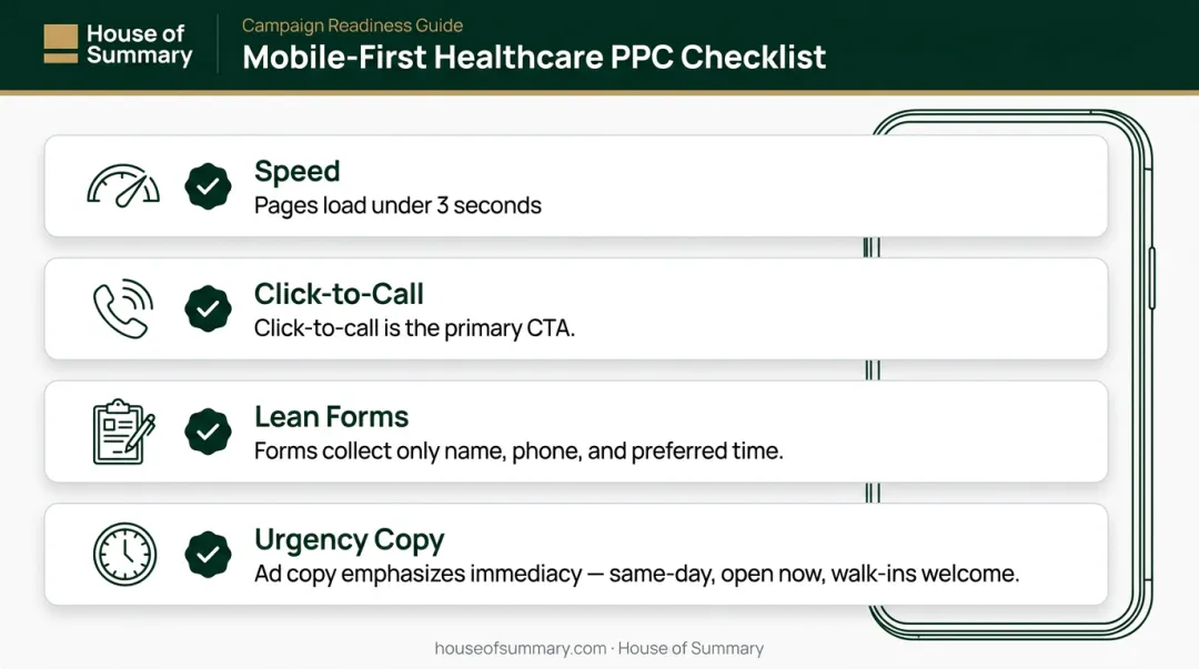 Healthcare mobile PPC execution checklist four-point optimization guide for patient acquisition
