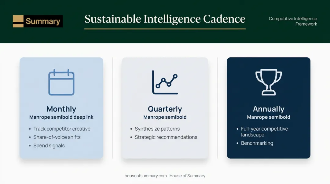 Healthcare advertising intelligence three-tier cadence monthly quarterly annual practice structure