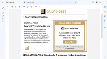 Newsletter inbox layout showing clearly labeled sponsored content placement alongside editorial sections