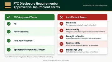 FTC-approved versus insufficient native ad disclosure terms side-by-side comparison chart