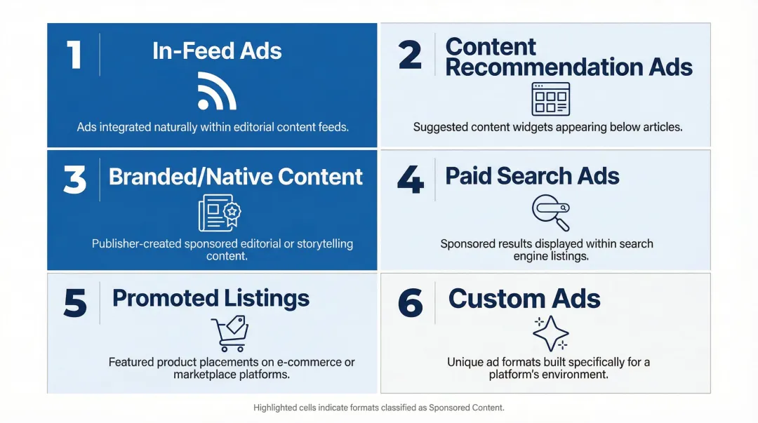 IAB six native advertising format types classification overview infographic