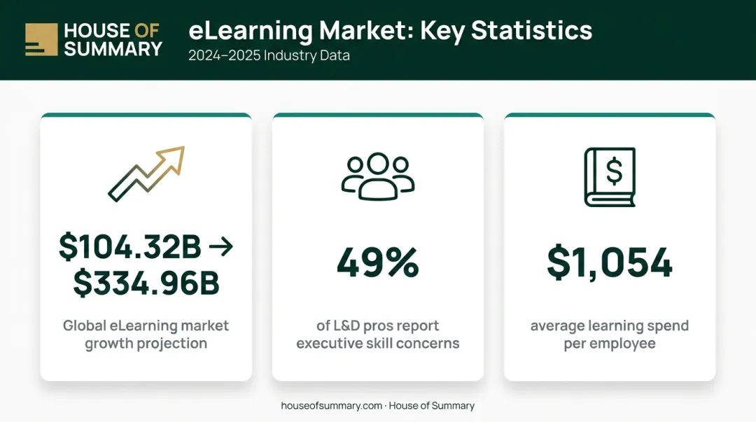 Corporate eLearning market growth statistics and L&D investment trends 2025 infographic