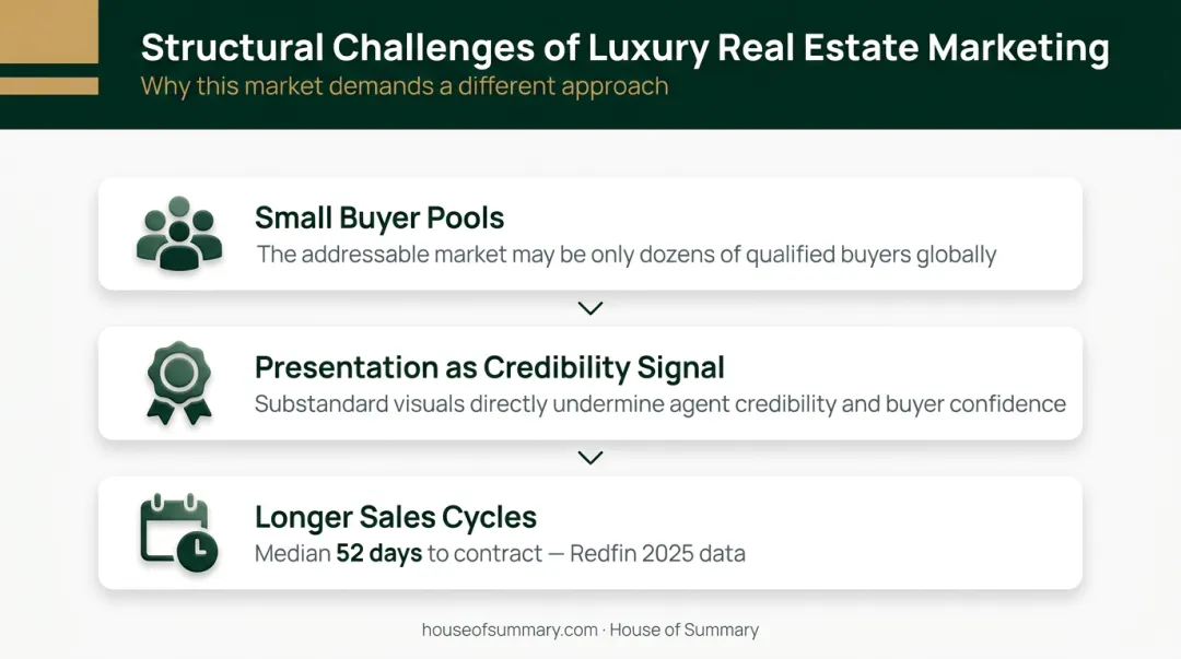 Three core luxury real estate marketing challenges agents face infographic