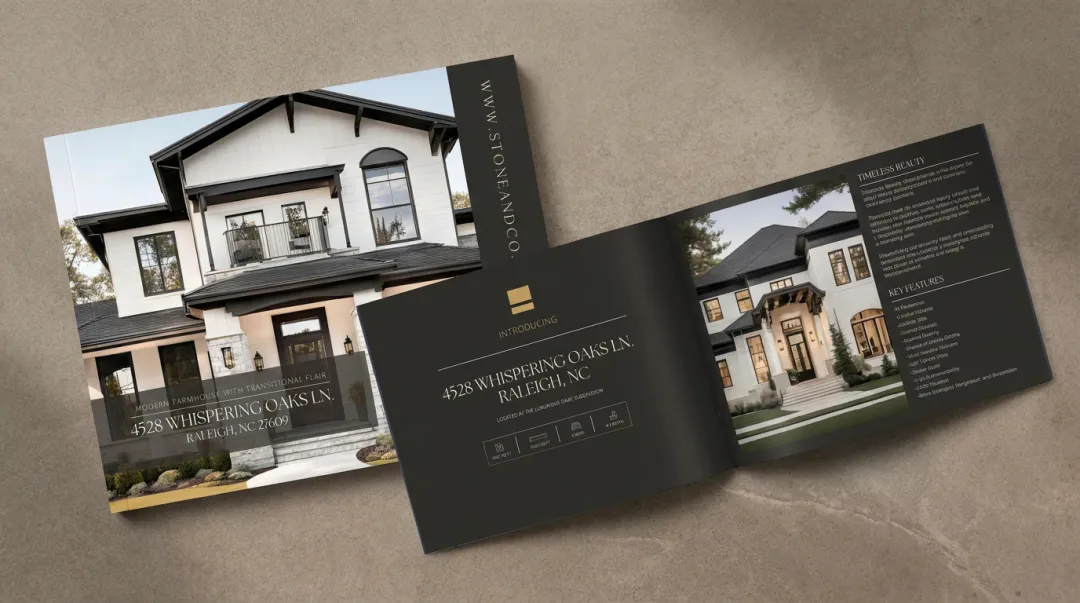 Premium luxury real estate direct mail printed on heavy stock with editorial design