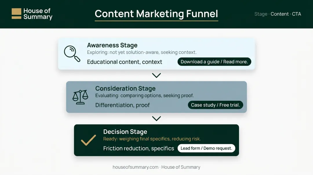 Three-stage native ad funnel alignment matching CTA type to buyer awareness
