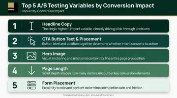 Five A/B testing variables ranked by conversion impact for native landing pages