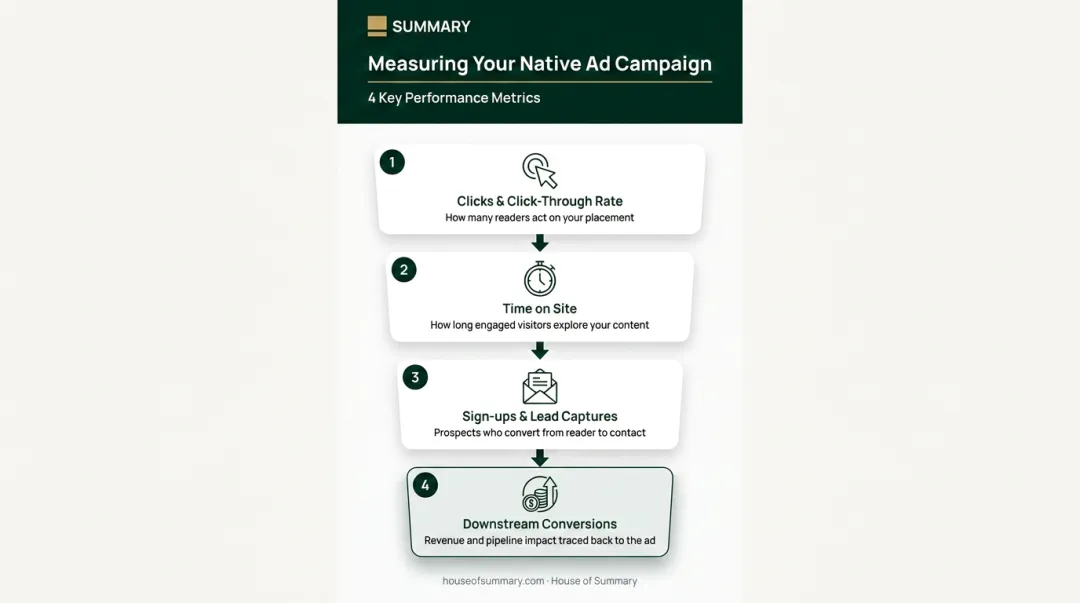 Four native advertising campaign measurement metrics from clicks to downstream conversions funnel