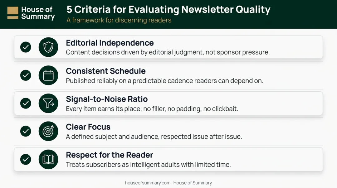 Five criteria checklist for evaluating high-quality newsletters worth subscribing to