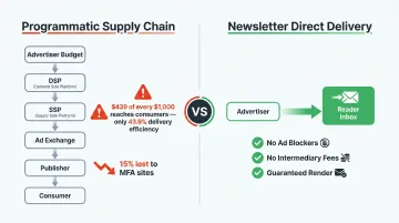 Programmatic ad spend waste versus newsletter direct inbox delivery efficiency comparison