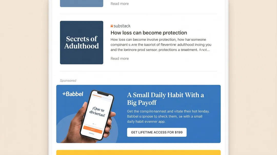 Native newsletter ad integrated into editorial email content alongside standard text