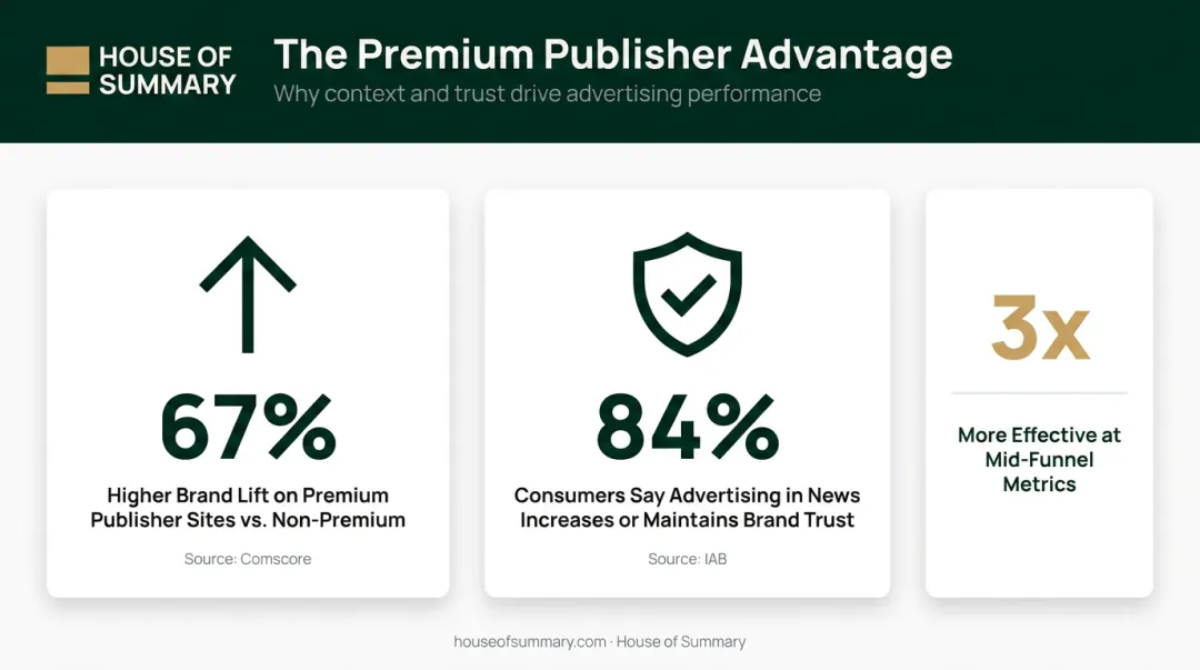 Premium publisher brand lift statistics showing 67 percent higher effectiveness versus non-premium sites