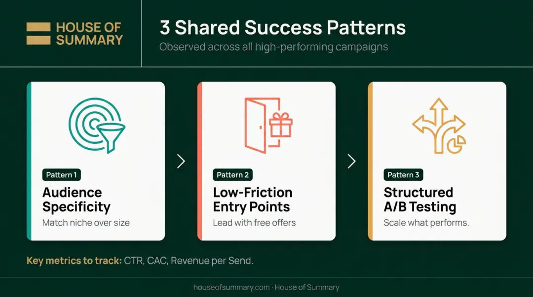 Three winning newsletter ad campaign patterns audience targeting low-friction offers and structured testing