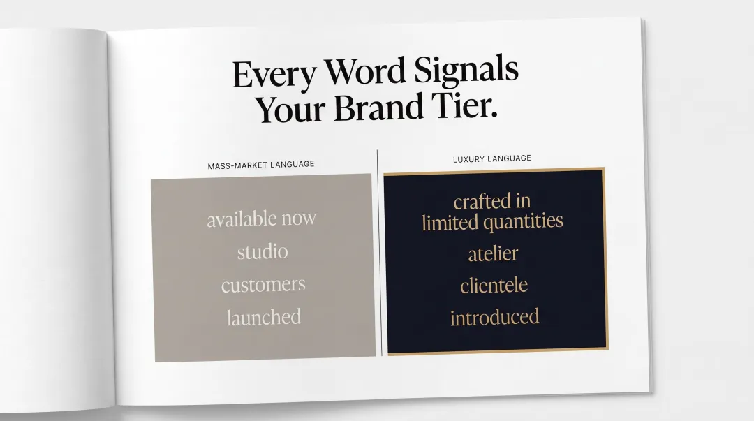 Luxury fashion brand language word choice comparison mass market versus HNW positioning