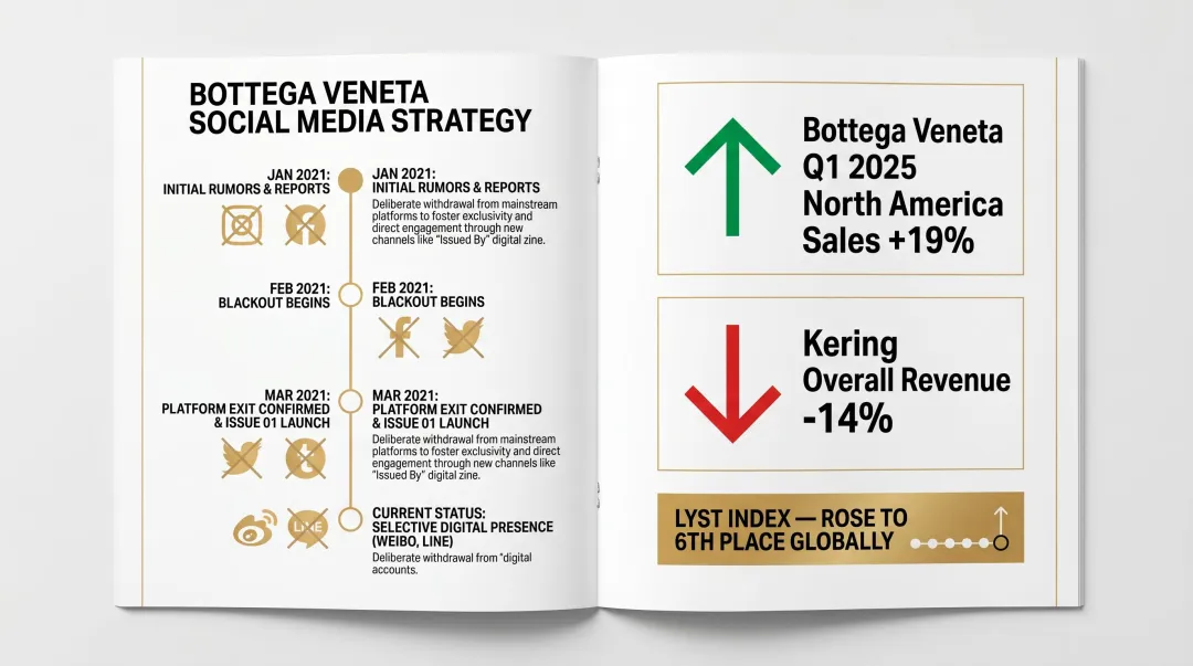 Bottega Veneta social media exit results showing sales growth versus Kering decline