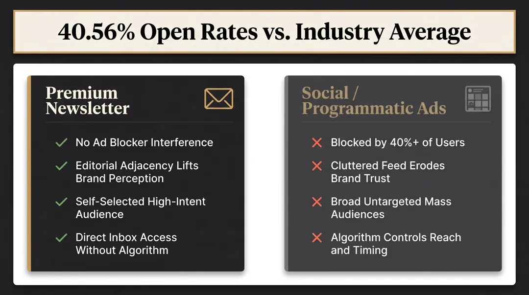 Premium newsletter channel advantages for luxury fashion brands versus social media advertising