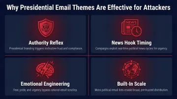 Four factors making presidential email scams profitable for cybercriminals infographic