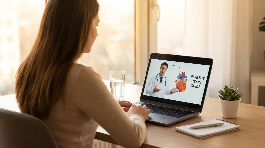 Patient watching health information video on YouTube using laptop at home