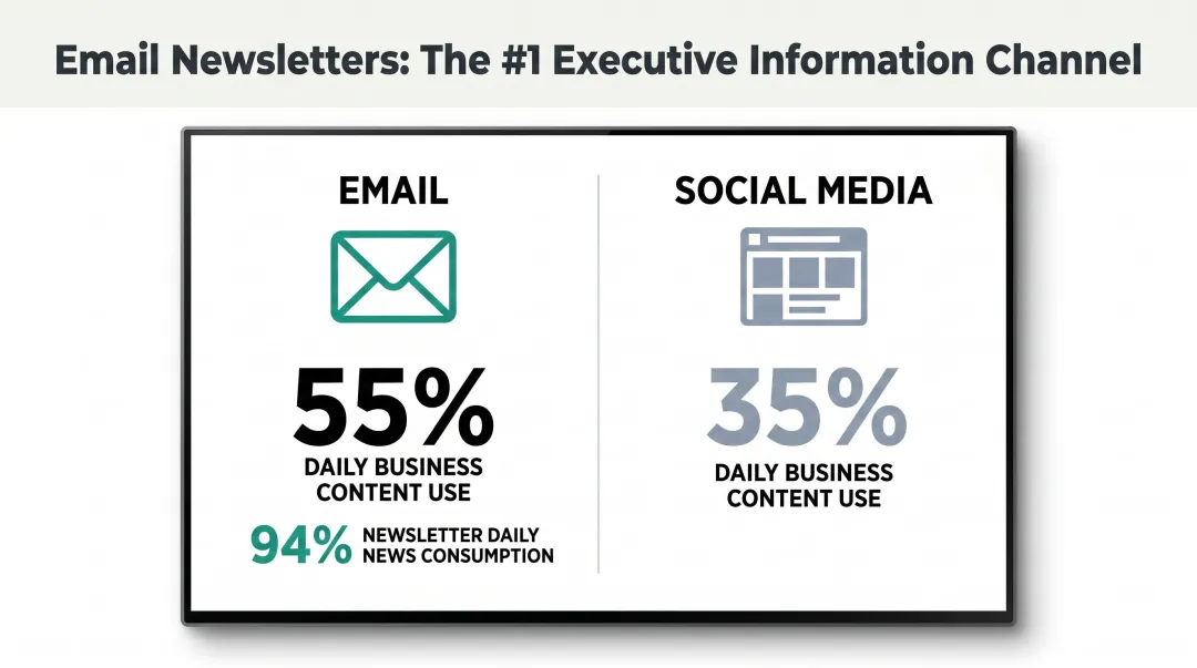 Executive content channel comparison email versus social media usage statistics infographic