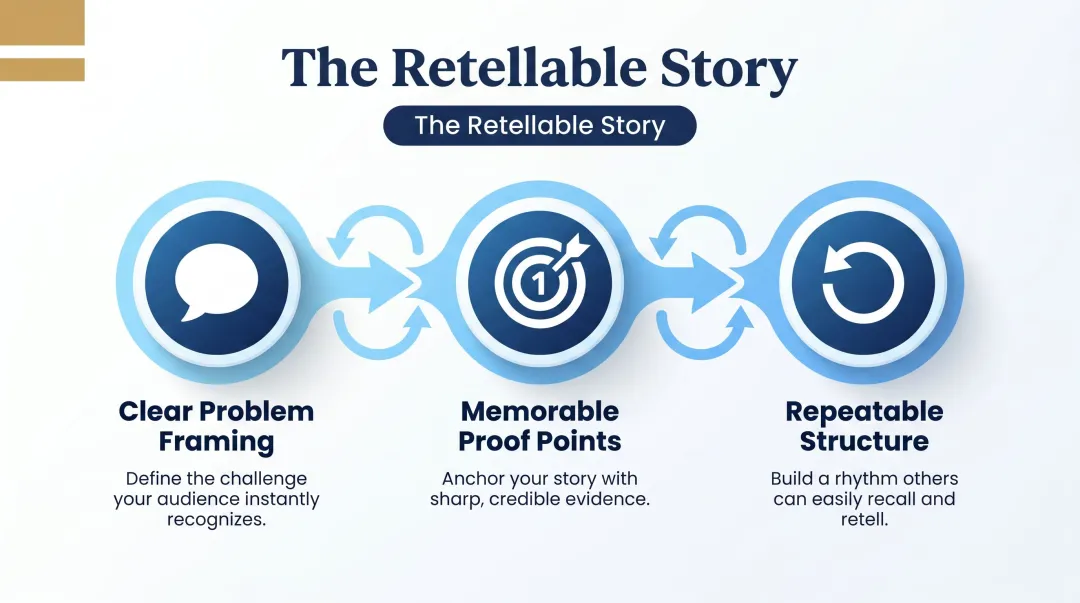 Three traits of retellable B2B executive stories framework diagram