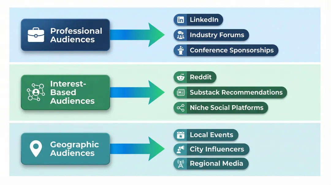 Newsletter audience type versus subscriber acquisition channel matching infographic