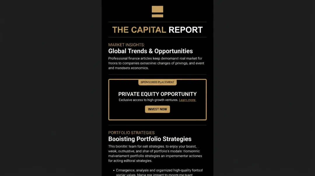 Finance-focused email newsletter ad placement reaching executive investor audience
