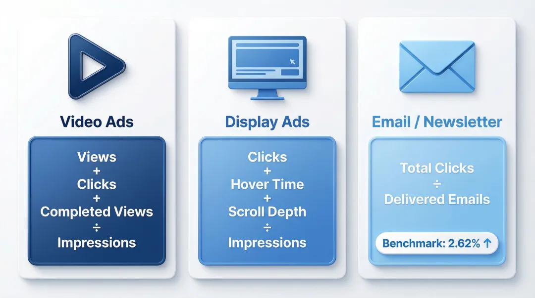 Ad engagement rate formulas compared across video display and email formats