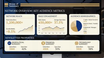 House of Summary newsletter network dashboard showing subscriber reach and open rates