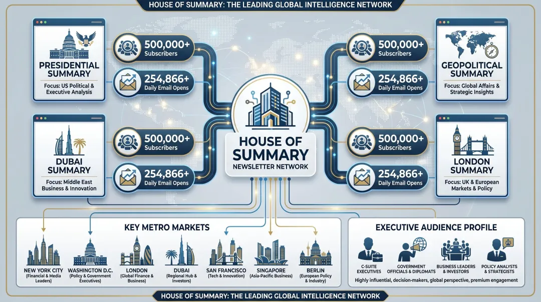 House of Summary newsletter network reach statistics across global executive publications
