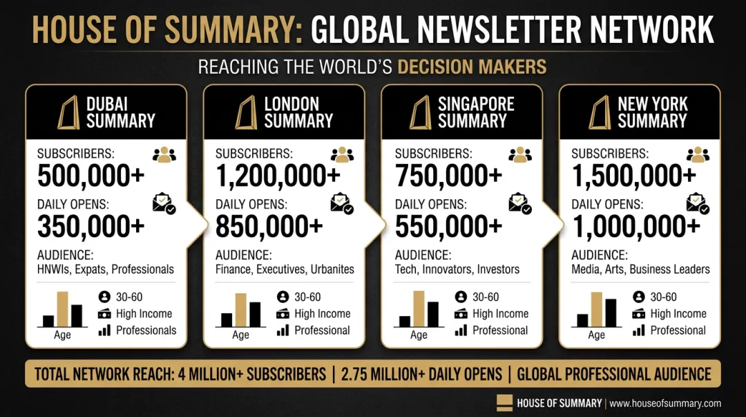 House of Summary newsletter network dashboard showing subscriber reach and daily email open metrics