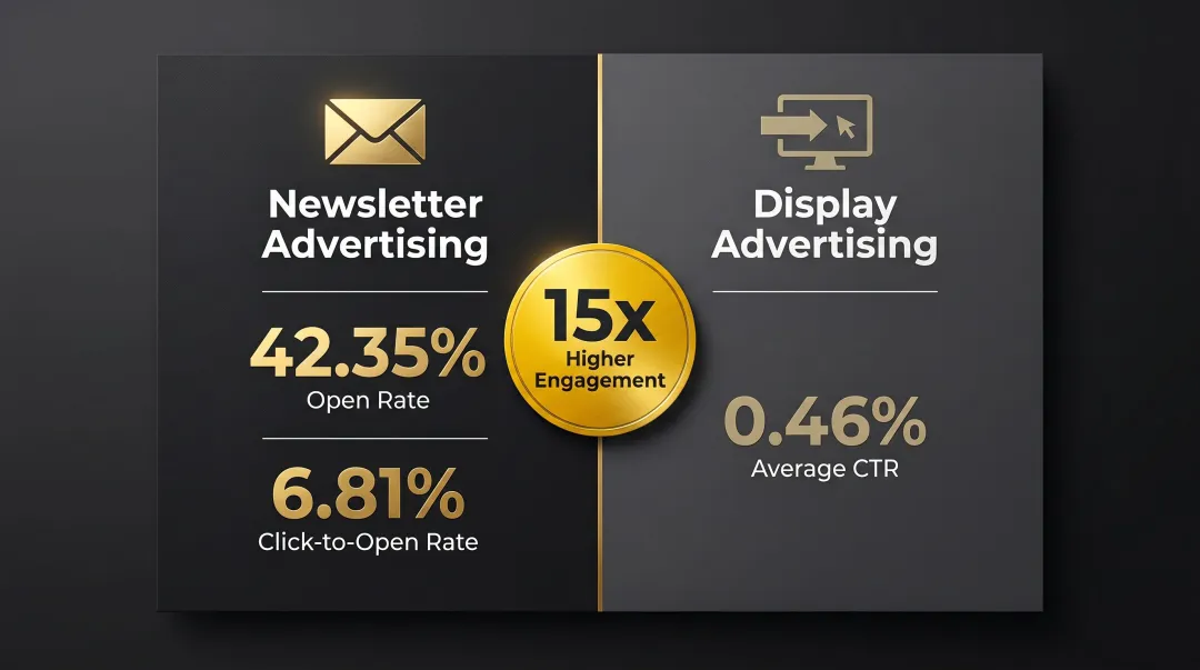 Newsletter advertising versus display ads engagement rate comparison infographic