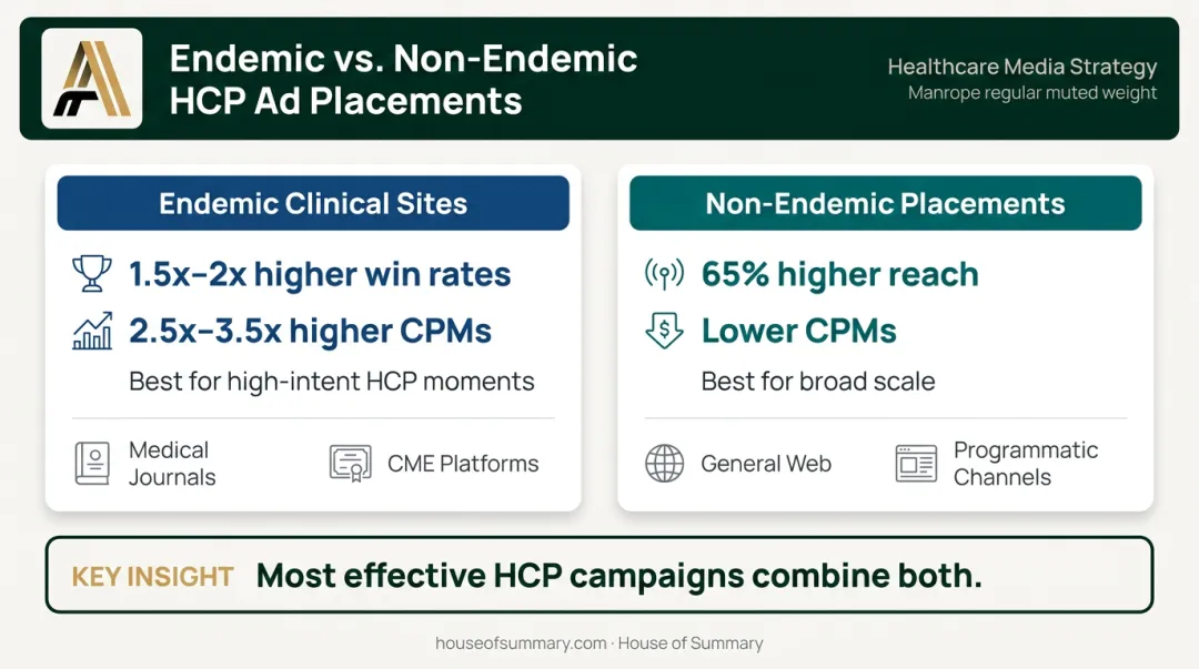 Endemic versus non-endemic healthcare ad placement performance comparison infographic