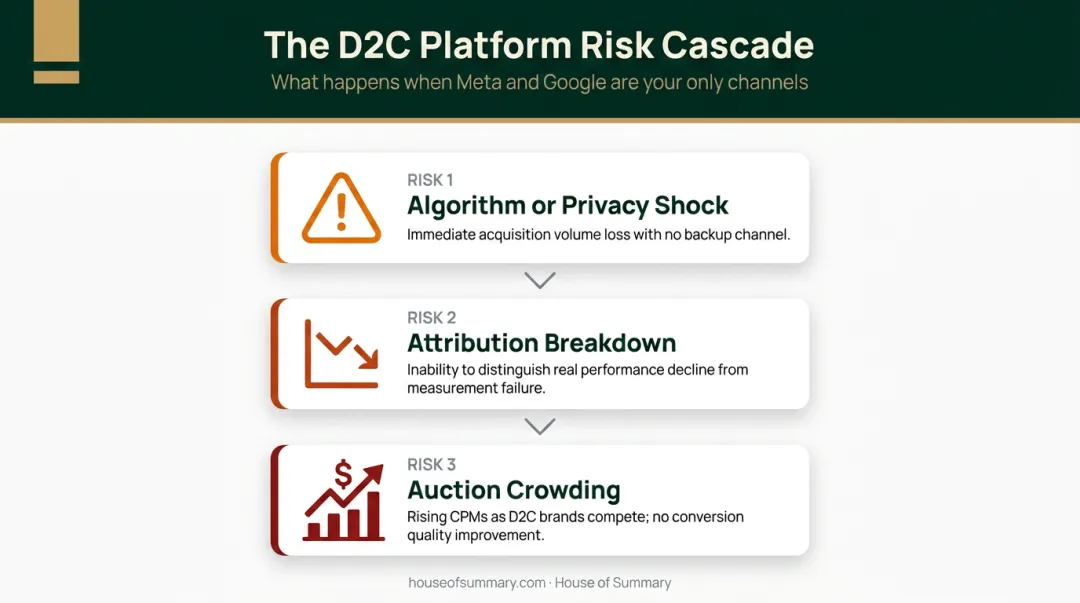 Three compounding risks D2C brands face from single-channel paid social dependency