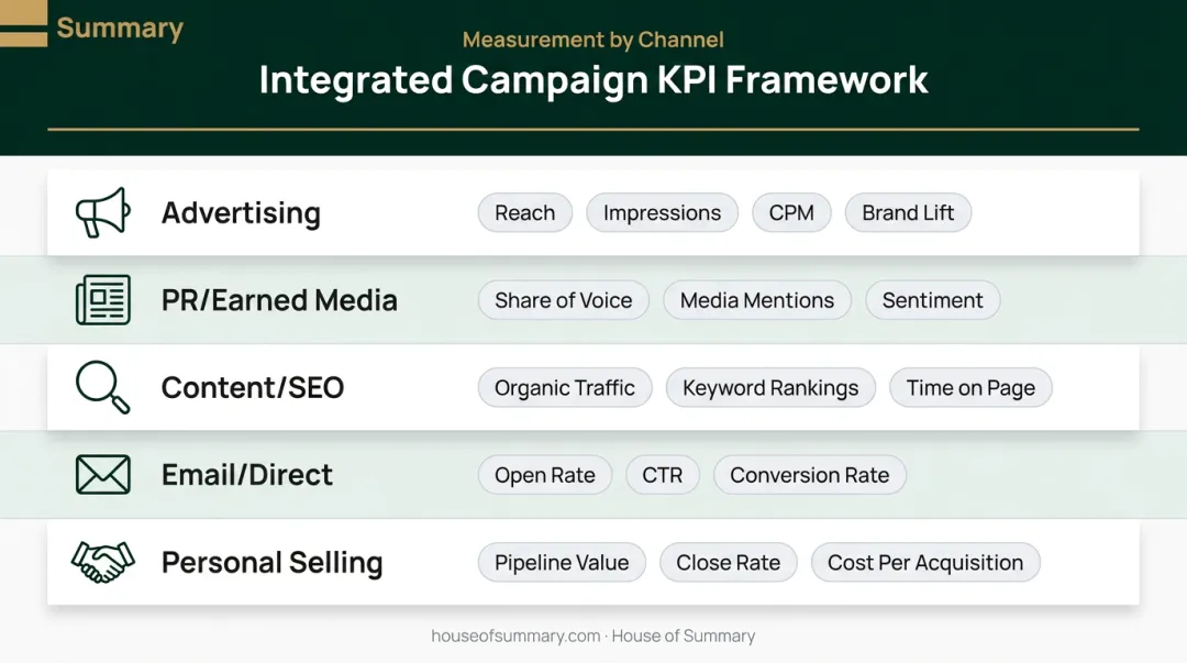 Integrated healthcare marketing five-pillar KPI measurement dashboard by channel infographic