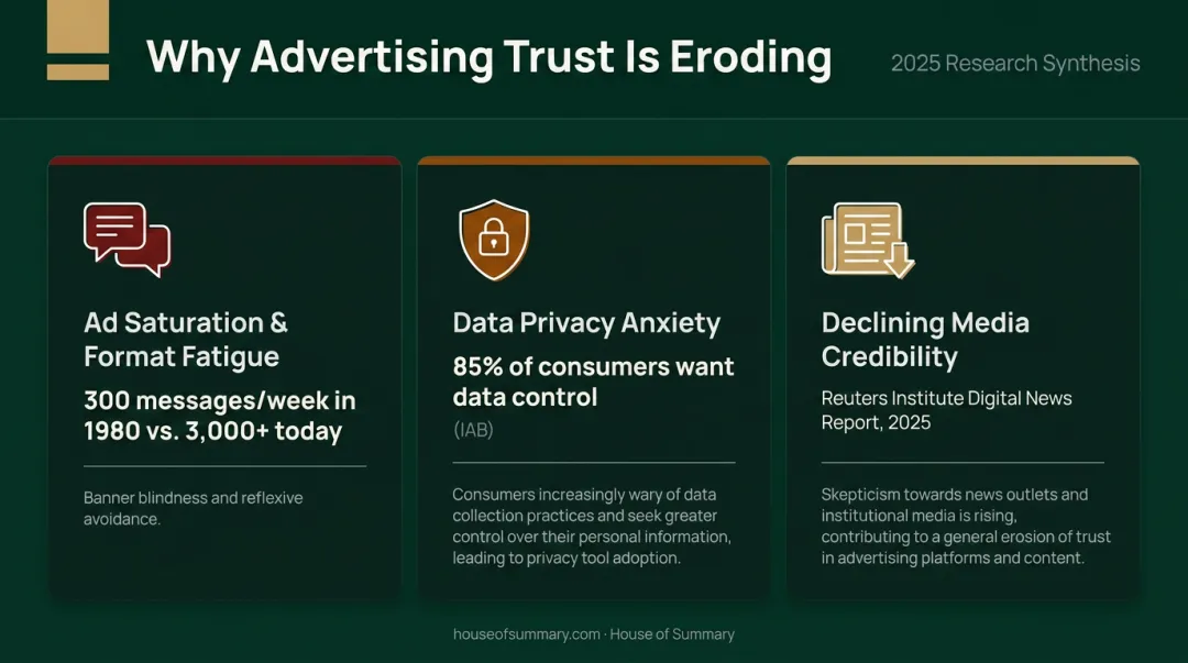 Three forces driving global consumer trust erosion in advertising infographic