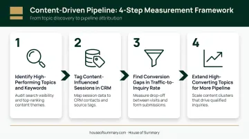 Four-step content marketing measurement framework connecting analytics to CRM enrollment outcomes