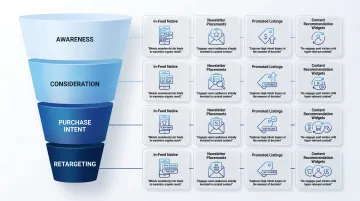 Native ad format to marketing funnel stage alignment comparison chart