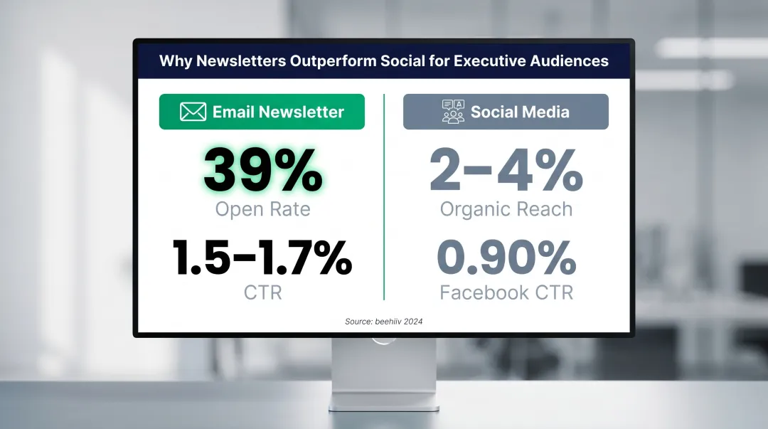 Newsletter advertising versus social media performance comparison open rate and CTR metrics