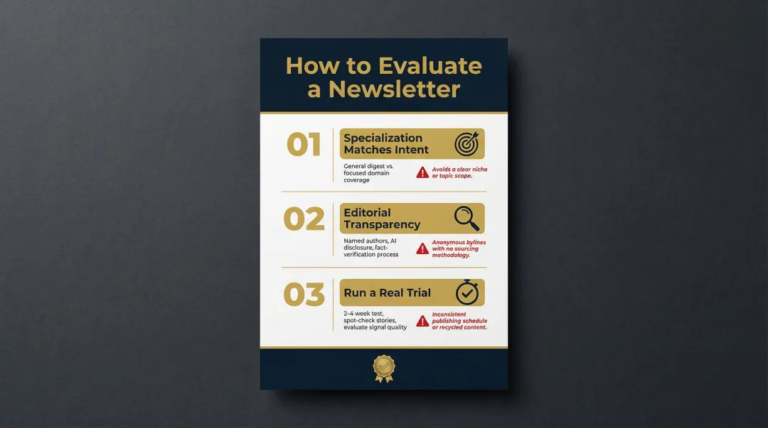 Three-criteria checklist for evaluating and choosing a daily newsletter