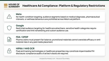 Four major healthcare advertising compliance restrictions platforms regulators infographic