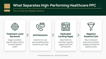 Four healthcare PPC optimization tactics reducing patient acquisition cost infographic