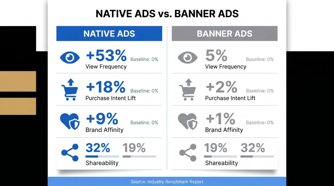 Native ads versus banner ads performance statistics comparison infographic