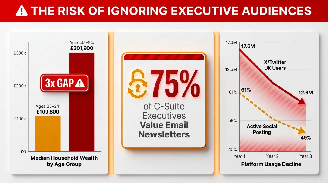 Social media audience wealth gap versus executive newsletter readers UK statistics