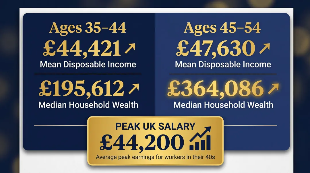 UK household wealth and income comparison across age groups 35 to 54