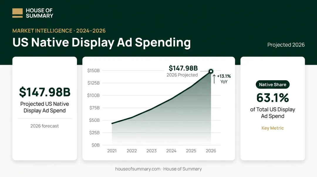 US native display ad spending growth projection reaching 147 billion dollars 2026