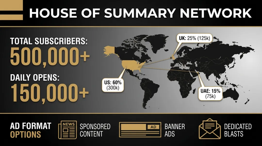 House of Summary newsletter network audience reach and daily email open metrics dashboard