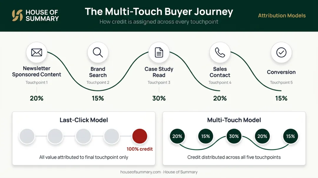 Multi-touch attribution model mapping sponsored content touchpoints across the buyer journey