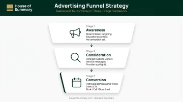 Three-stage healthcare paid social advertising funnel from awareness to conversion